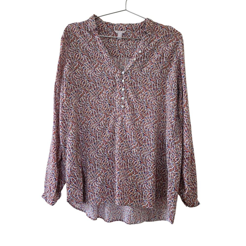 Esprit Paisley Floral Print Henley Blouse Multicolor Womens Size 8